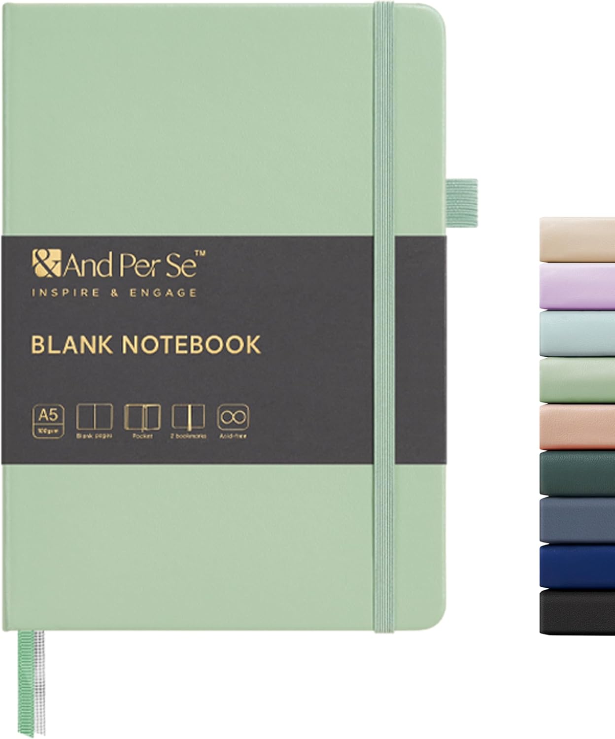 &And Per Se Lined Journal Notebook, 160 Pages, A5 5.7 x 8 inches College Ruled Thick Paper Notebook Journals for Writing, Hardcover Notebooks for Women Men Office School (1 Pack, Green) - Colors B