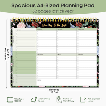 Taja Weekly To Do List Notepad with 52 Undated Sheets（8.5"×11"）- Weekly Desk Planner for Women & Man, Work and Home -1 Pack Violet Dream
