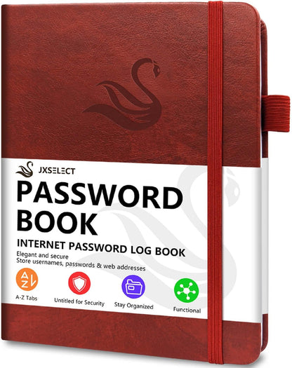 Elegant Password Book with Alphabetical Tabs - Hardcover Password Book for Internet Website Address Login - 5.2" x 7.6" Password Keeper and Organizer w/Notes Section & Back Pocket (Turquoise)