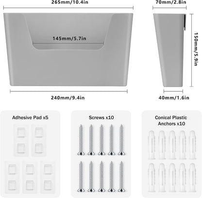 Jomola No Drilling Wall Mount File Holder - Office Wall Hanging Files & Magazines Organizer - Plastic Door Mount with Adhesive Pad, Gray (1 Count)