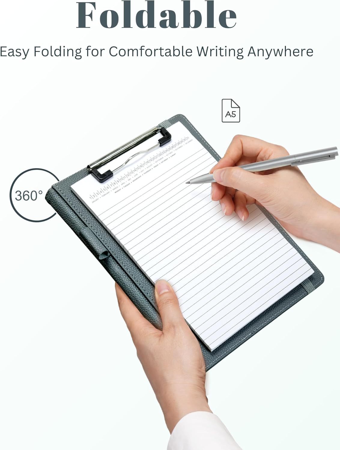 Small Clipboard Junior Padfolio Folio 7 x 9 Writing Pad Refillable, Mymazn Faux Leather Folder A5 for Notepad 5 x 8 Junior Size Portfolio (Black)