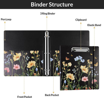 SKYDUE 1 Inch 3-Ring Binder with Clipboard, PU Aesthetic Binder with 5 Dividers, Notepad, Stickers & Pockets for Work and School (Letter Size)