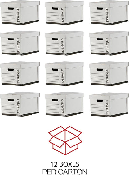 Universal Basic-Duty Economy Record Storage Boxes, 10 Pack, Letter/Legal Files, 12" x 15" x 10", White,