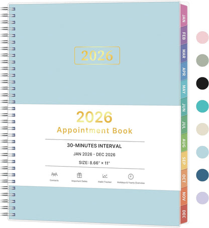 2026 Appointment Book, 30 Minutes-Hourly, Weekly ＆ Monthly Calendar Planner 2026, Jan 2026 - Dec 2026, 8.5'' x 11'', 2026 Daily Planner with Tabs ＆Pocket, Flexible Cover, Great for Office, Home, School