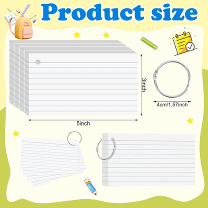 Colored Index Cards 3x5 Inch Heavyweight Flash Cards with Ring Lined Flashcards Note Cards for Studying School Supplies College, 200 Count