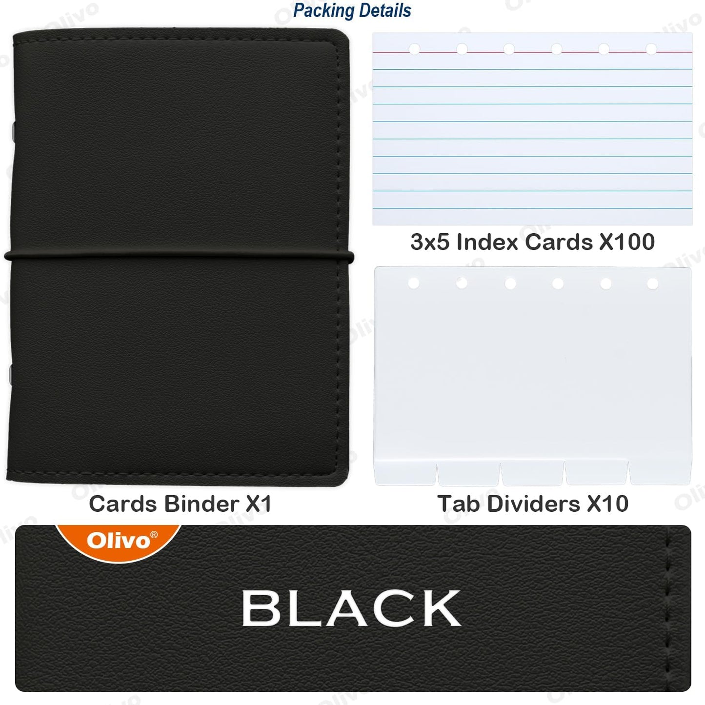 3x5 Lined Index Cards with Ring Binder Holder and Dividers, 100 Note Cards, Green