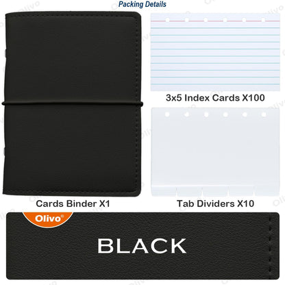 3x5 Lined Index Cards with Ring Binder Holder and Dividers, 100 Note Cards, Green
