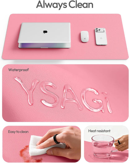 YSAGi Leather Desk Pad Protector, Large Mouse Pad, Non-Slip PU Leather Desk Blotter, Waterproof Writing Pad for Office and Home (31.5" x 15.8", Eggshell) - Colors B
