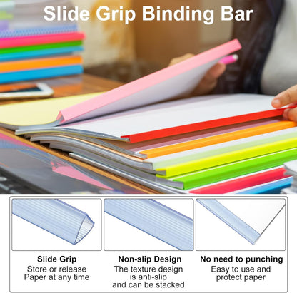 PATIKIL 50Pcs Binding Bars, 10x10mm Binding Bars Slide Grip 70 Sheets Capacity A4 Size Report Binder Presentation Binder for Study Office Report Cover Resume, Transparent Red