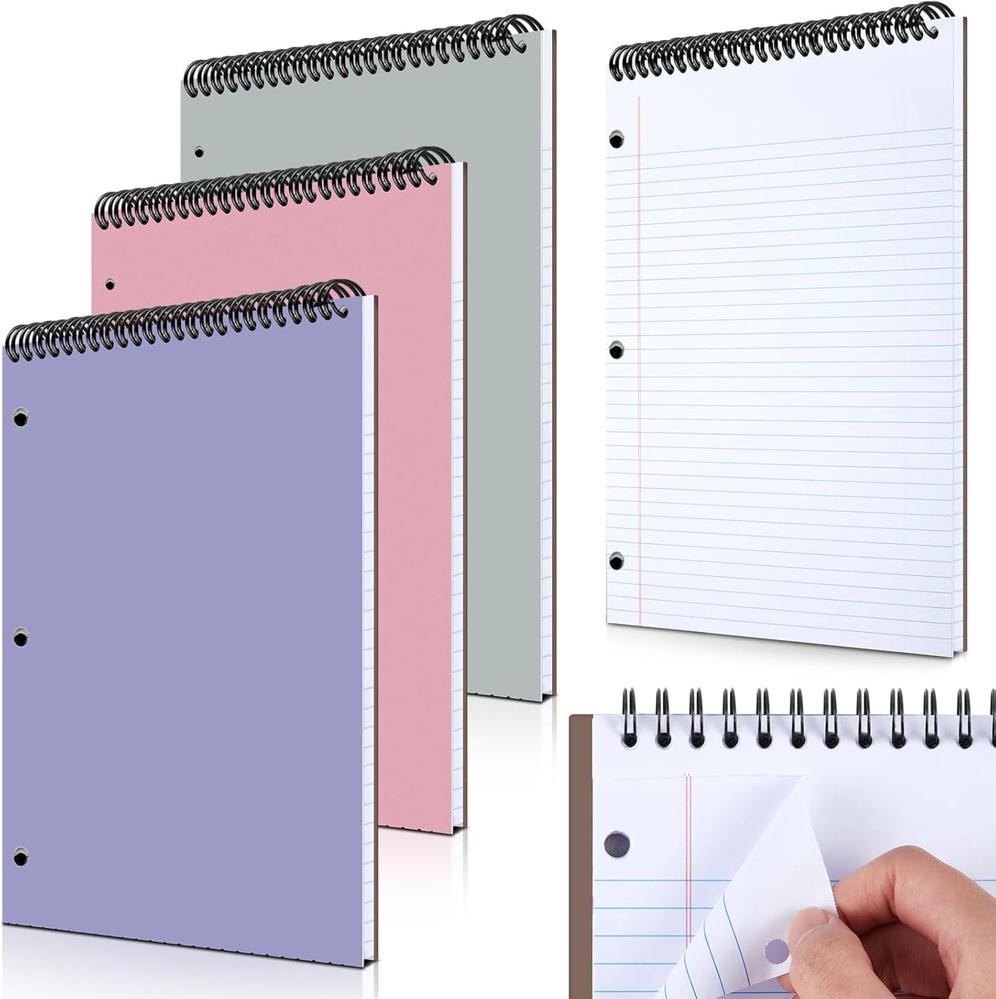 MotiMind 10 Pack 8.5" x 11" Top Spiral Notebook with 3 Hole Punched Morandi Colors Legal Pads College Ruled Notepad 50 Sheets Hard Cardboard Paper Wirebound Notepad for Office School Business