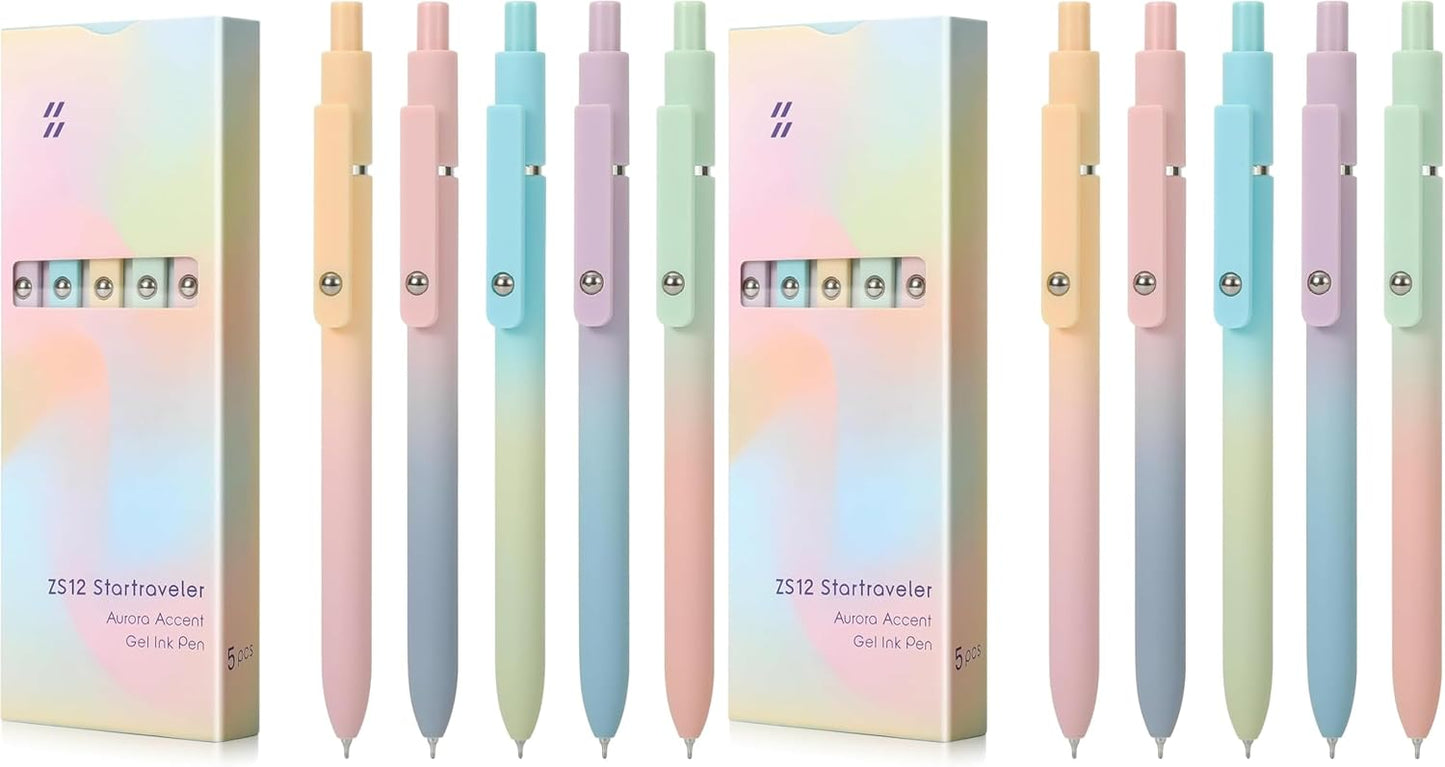 FIOVER 5pcs Gel Pens Quick Dry Ink Pens Fine Point Premium Retractable Rolling Ball Gel Pens Black Ink Smooth Writing for School Office Home