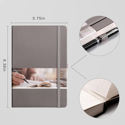 EMSHOI Graph Paper Notebook - 256 Pages A5 Graph Notebook/Journal, Hard Cover, 120gsm Thick Paper, Smooth PU Leather, Inner Pocket, 5.75'' × 8.38''-Black