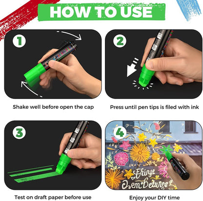 8 Pack Liquid Chalk Markers,Dry Erase Markers & Window Markers for Blackboards,Chalkboard Menu Board & Glass Car Window