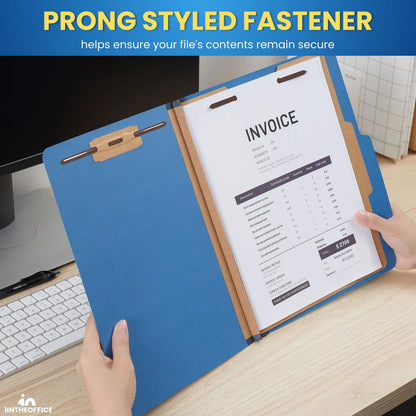 1InTheOffice Pressboard Classification Folders, 1 Divider, Letter Size, 4 Fasteners, Blue, 10 Pack