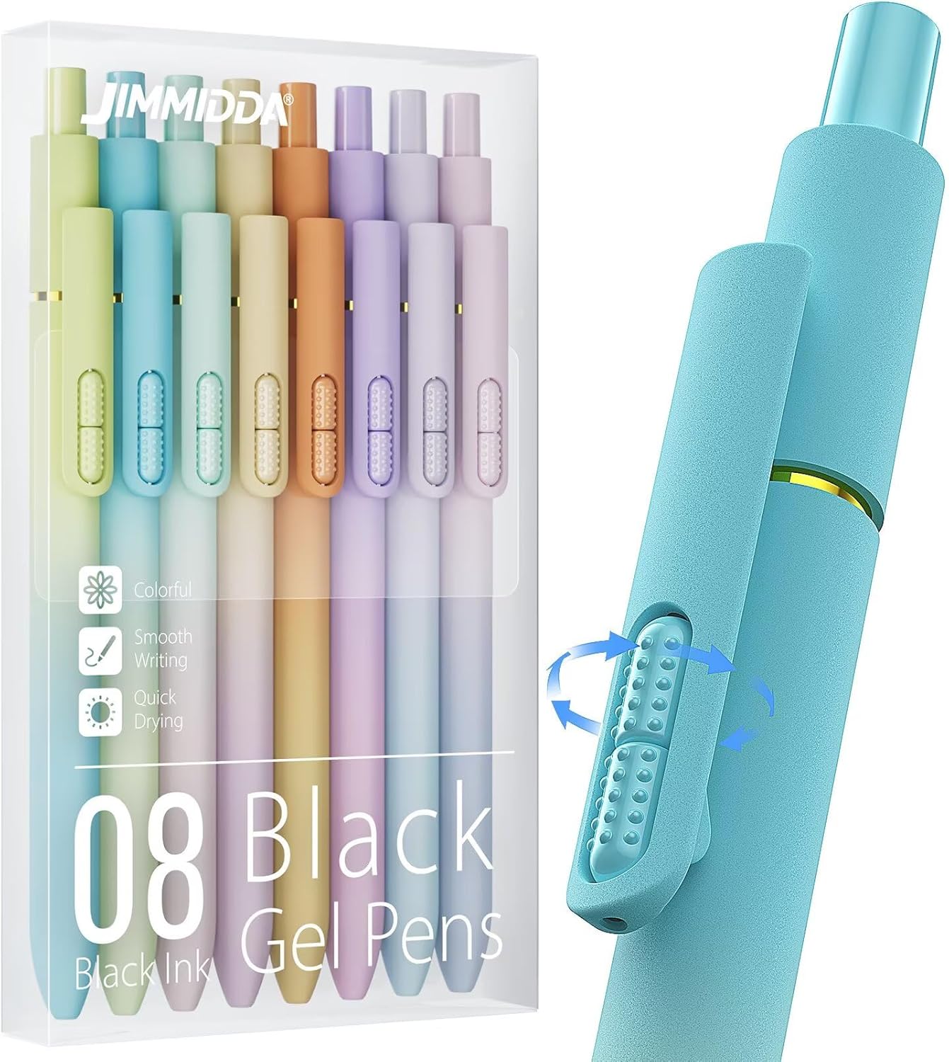 8Pcs Black Gel Pens - 0.7mm Medium Point Black Ink Pens | Smooth Writing - Quick Drying Retractable Pen for Men Women (Morandi - 8Pcs)
