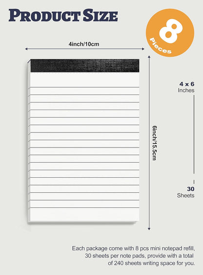 Notepad 4x6 Notepads 8 Pack Lined Note Pads 4x6 Paper Pads Memo Pads 4x6 Scratch Pads 4x6 Server Note Pads Ruled Pages Pocket Notebook Small Writing Pads for Daily Planning School Office 30 Sheets/Pad