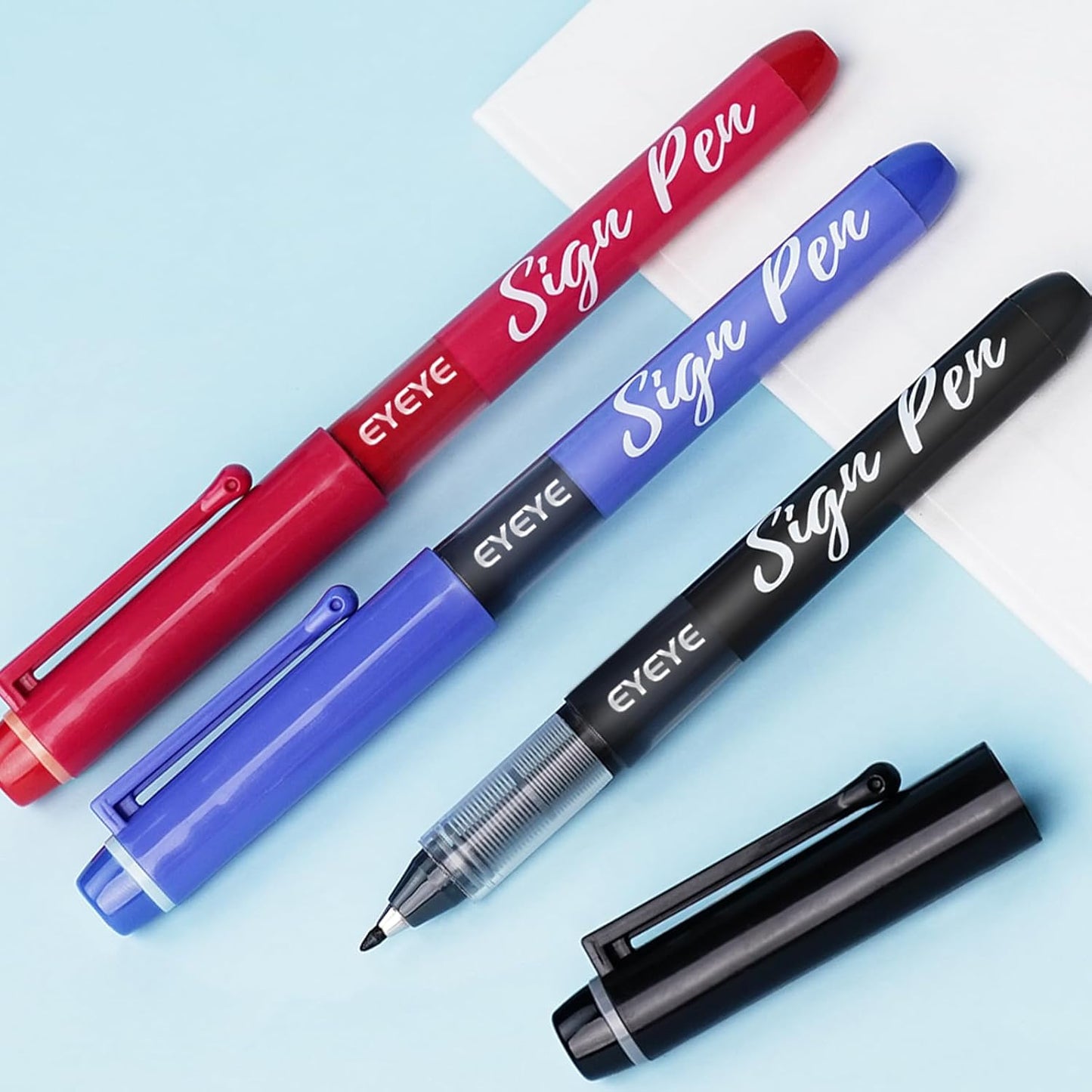 EYEYE Sign Pens 9 Pack (Black Blue Red Green)- 1.0mm Nib Tip - 0.6mm Line, Liquid Ink Sign Pen Smooth Writing - Fineliner Marker Pens Quick Drying