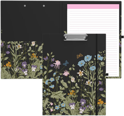 A4 Cute Clipboard Folio with Notepad Clipfolio and Interior Storage, Foldable Nursing Legal Size Clipboards for Work/Kids/Teachers - Almond Tree