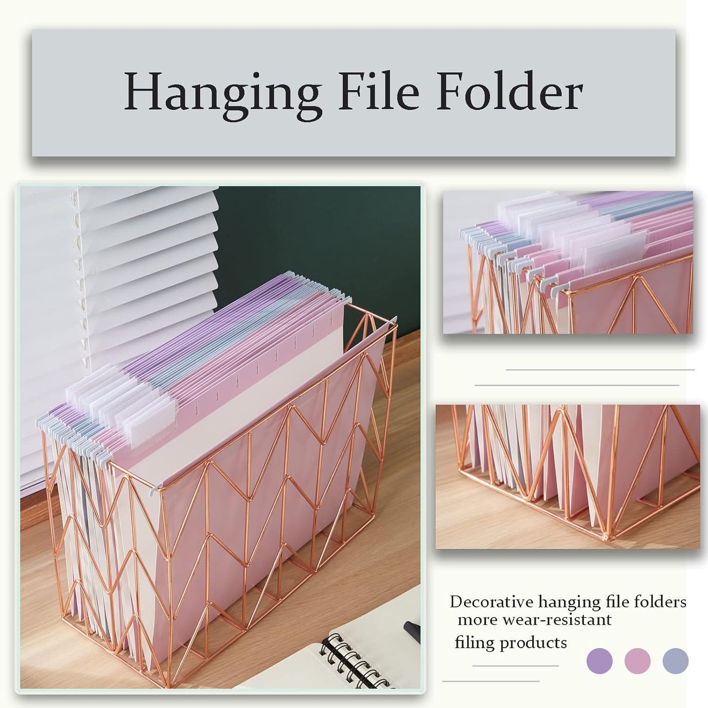 6 Pack Hanging Folder File Cabinet Organizer Letter Size 1/5 Cut Adjustable Label Decoration Home Office School Classroom, Green