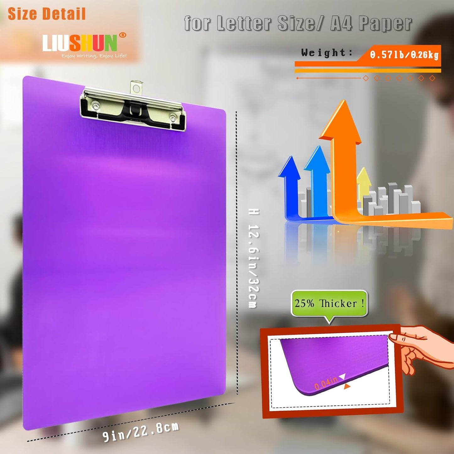 Aluminum Metal Clipboard Stainless Hangable Pen Holder Low-Profile Clip Board Size A4 9" x 12.6" with Sticky Note for School Office Business Medical Professionals Workshop Factory (Pink, Aluminum-A4)