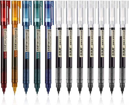 Frienda 12 Pieces Rolling Ball Pens 0.5 mm Japanese Quick Drying Fine Point Pens Liquid Ink Smooth Writing for Office Student Back to School Supplies(Multicolor)