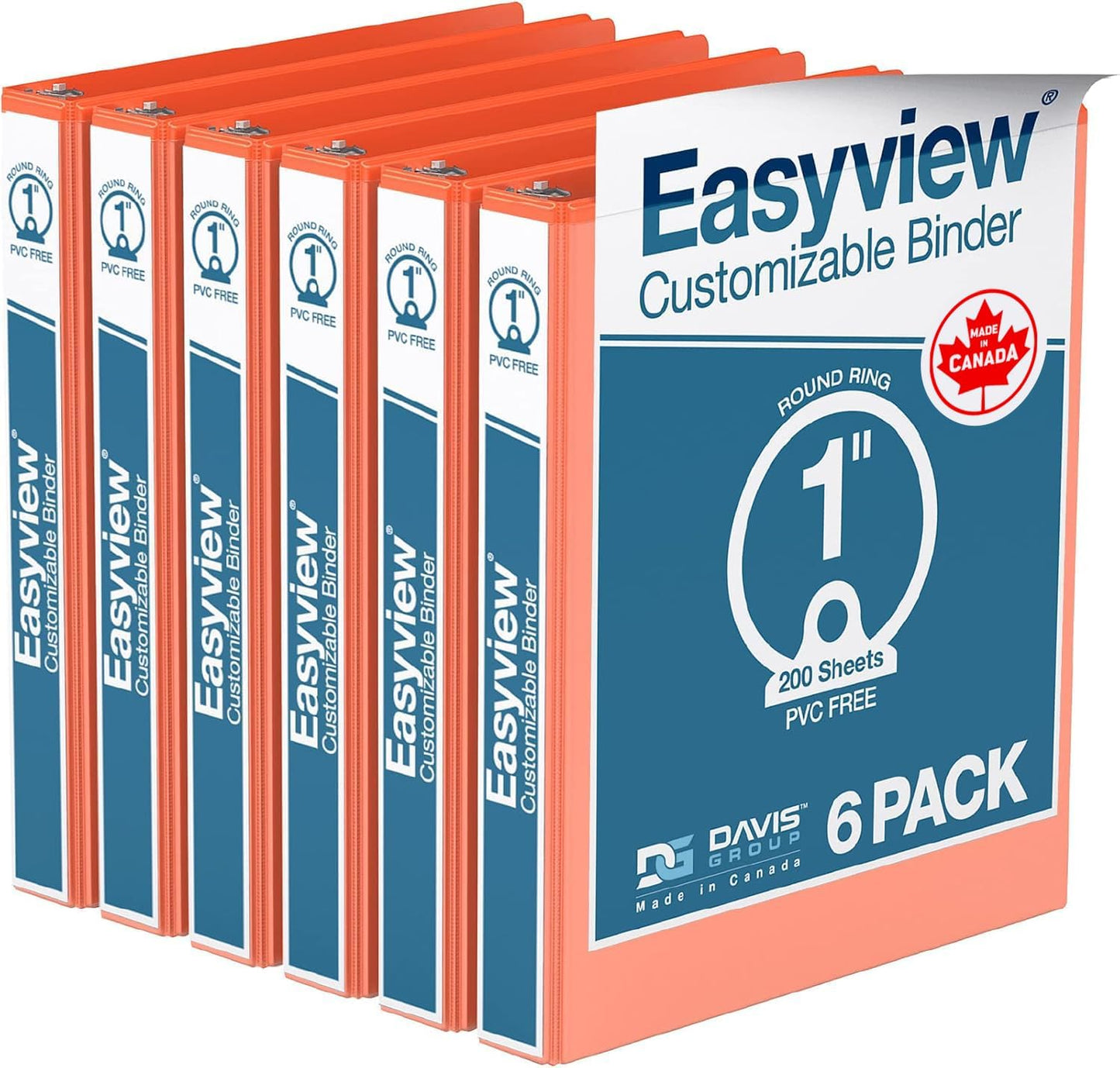 Easyview Premium 3-Ring Binders with Clear-View Covers and Round Rings, Binders for School or Office, 1 Inch, Pack of 6, Navy Blue