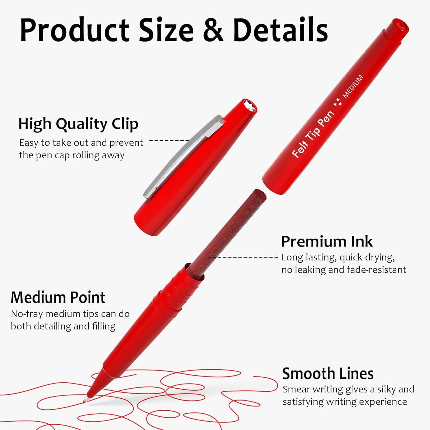 Lelix Felt Tip Pens, 15 Black Pack, 0.7mm Medium Point, Felt Tip Markers Pens for Journaling, Writing, Note Taking, Planner, Perfect for School Office and Art Supplies