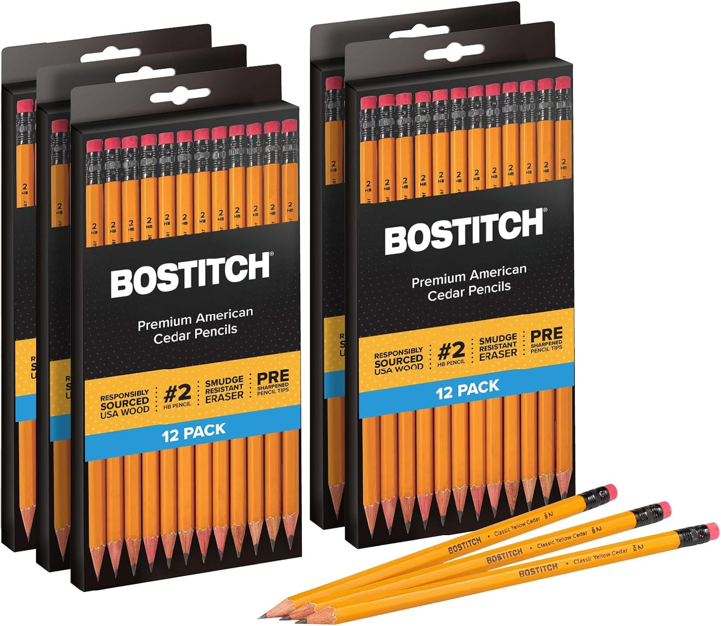 Bostitch Office Premium #2 Pencils, American Cedar Wood, Pre-Sharpened, HB Graphite, 12-Pack