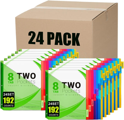 8-Tab Dividers for 3-Ring Binders, 16 Counts 3 Holes Index Dividers with 2 Pockets, Insertable 8 Tabs Binder Divider for 0.5''/1''/2''/3'' Inch Binders, 8 Colors