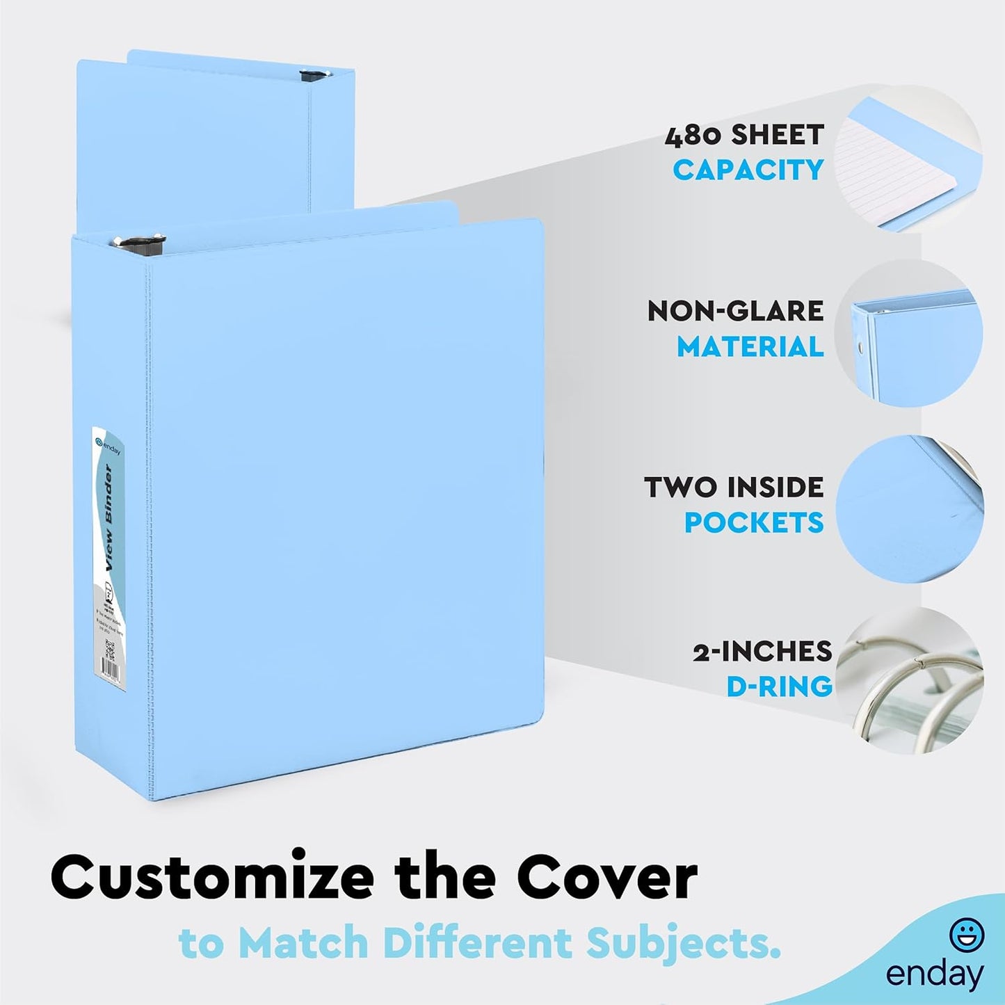 Enday 1.5 Inch Binder, Green - 1.5 Inch 3 Ring Binder, Round Ring Pastel with Clear View Cover for Letter Size 8.5 x 11'' Paper & 2 Inside Pockets, Ideal for School Supplies, Office, and Home