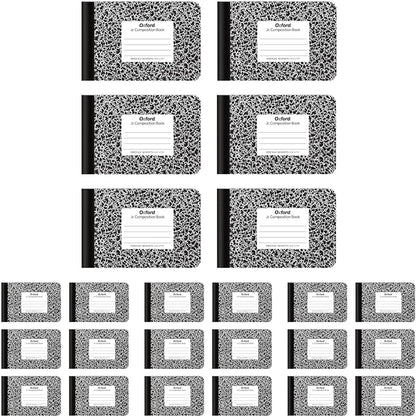 Oxford Jr. Composition Notebooks, School Supplies, Notebooks for School, Half Size, 4-7/8 x 7-1/2 Inches, Wide Ruled Paper, 80 Sheets, Kids Journal, Black Marble Covers, 6 Pack (63773)