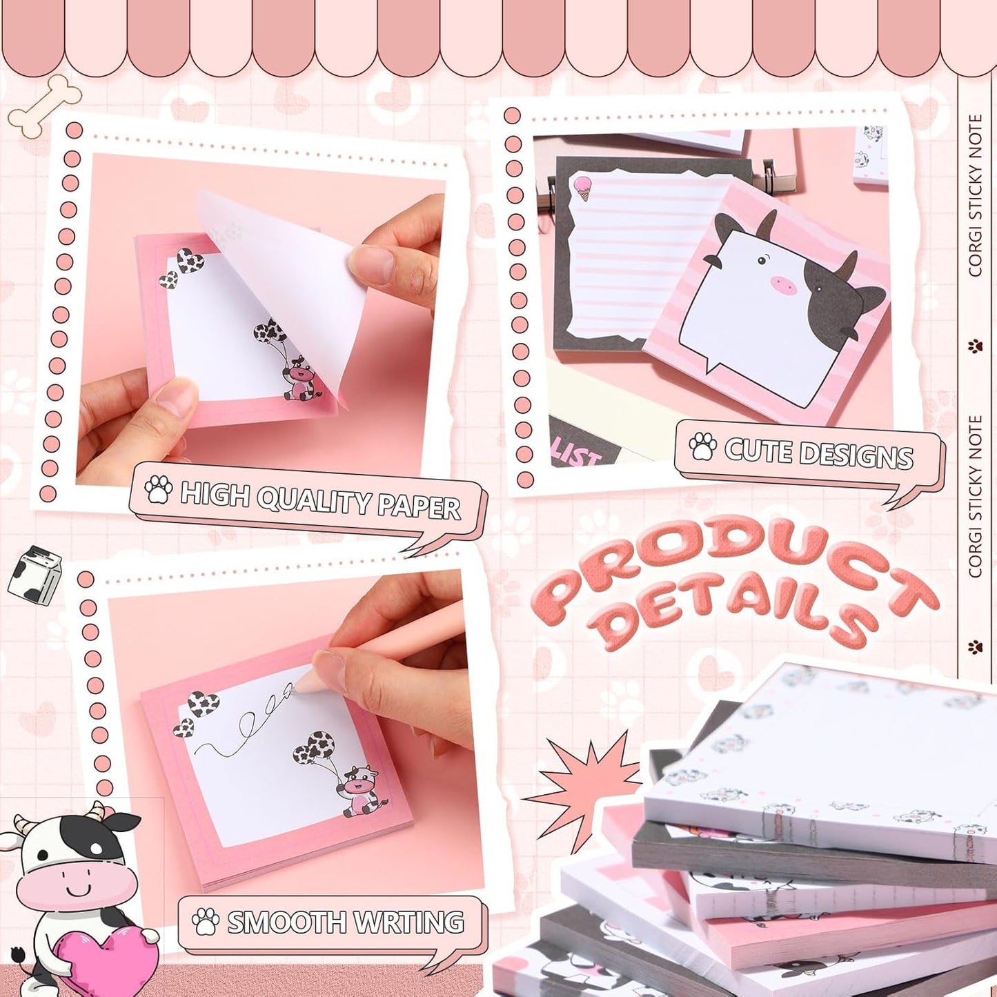 9 Pads Wildflower Sticky Notes 3x3 Inch Cute Self Stick Notepads Notes Adhesive Memo Pad Office Decor Gifts for Students School Teacher Meeting Office Supplies