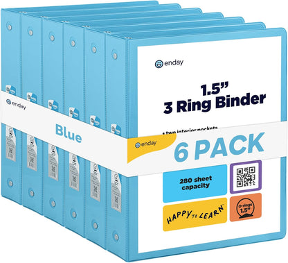 Enday 1 Inch Binder (6 Pack - Grey) 3 Ring Binder 1 inch with Clear View Cover and 2 Inside Pocket - for Letter Size 8.5 x 11'' Paper, Ideal for School Supplies, Office, and Home