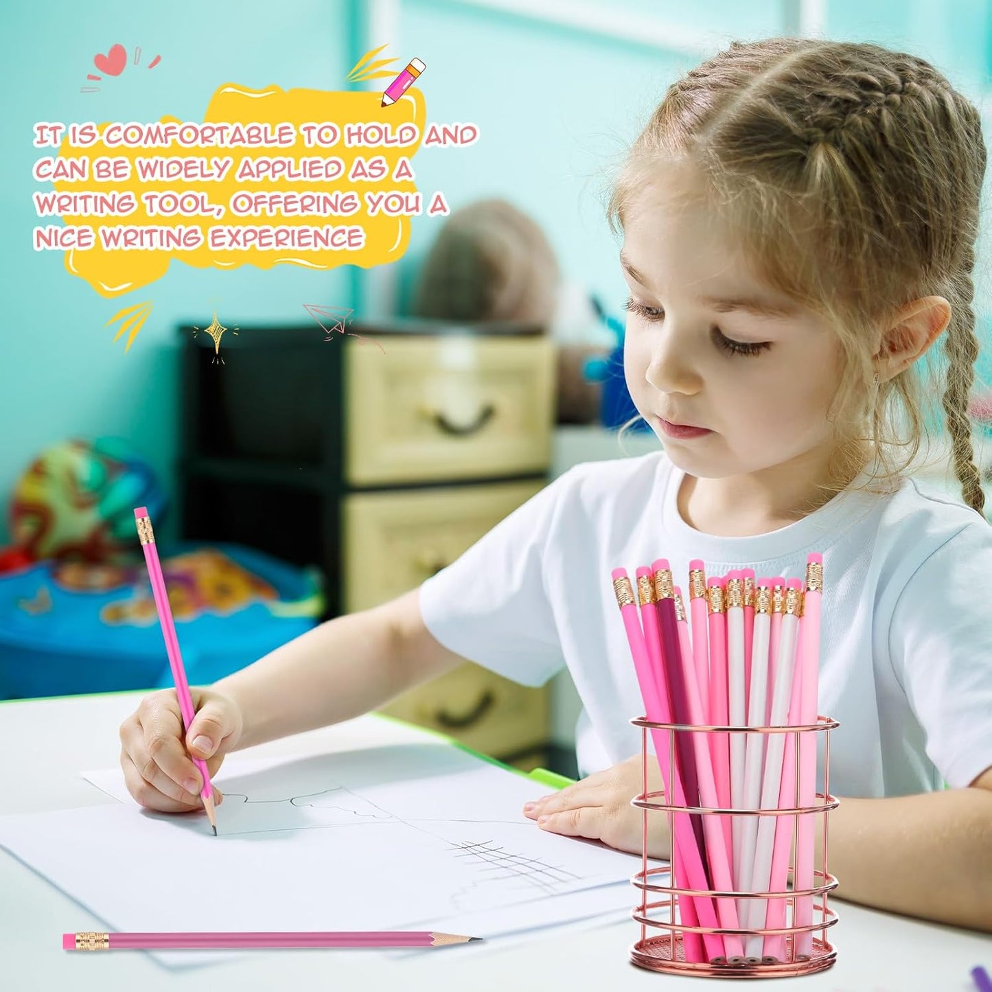24 Pcs Round Pencils with Eraser 2 HB Cute Pencils Bulk for School Graphite Wood Color Unsharpened Pencil for Drawing Sketching Wedding School Teacher Supplies Student Reward