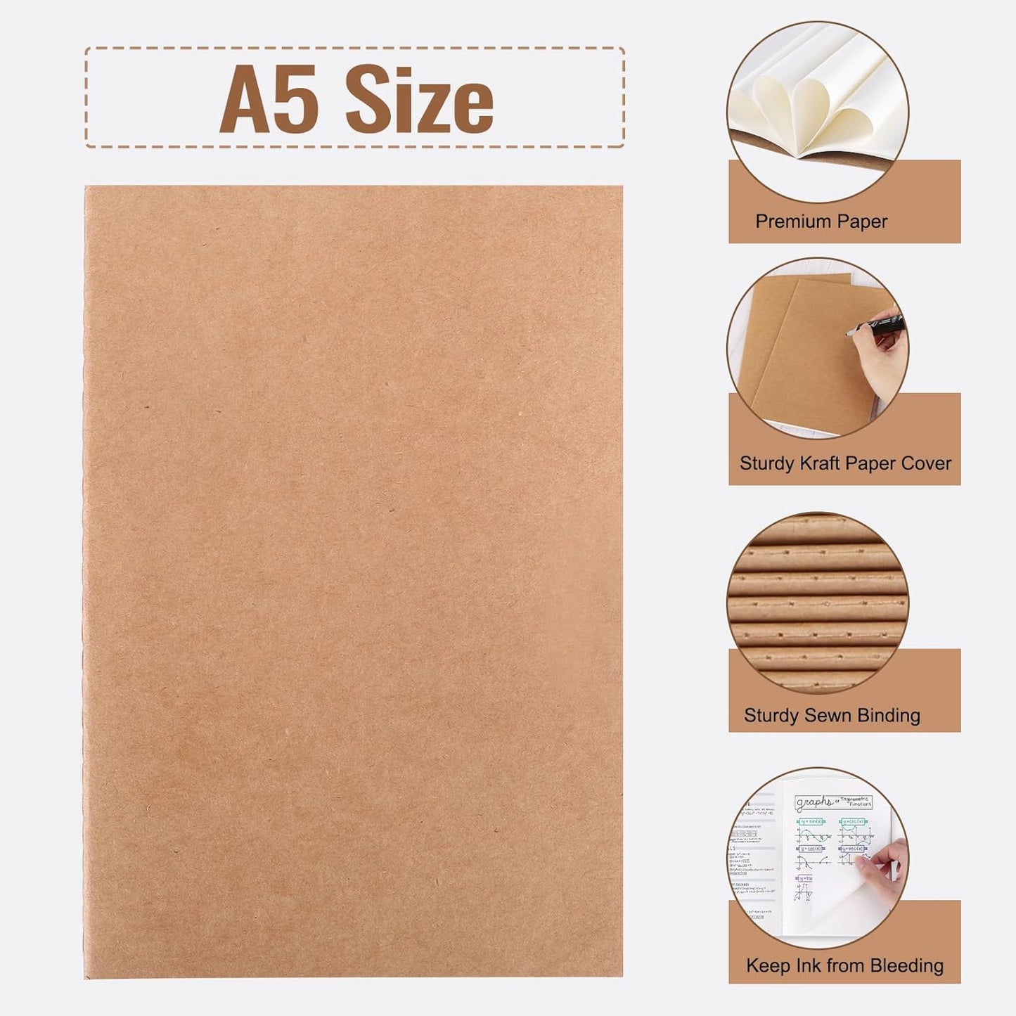 EOOUT 24 Pack Blank Kraft Notebooks, A5 Journals Notebook Bulk, Unlined Paper Sketchbooks, 8.3x5.5in 60 Pages Travel Journal Set for Journaling, Student, Kids, Writing