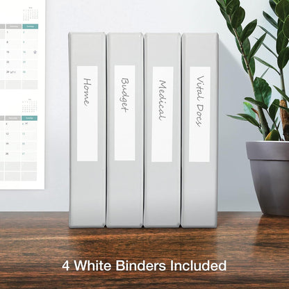 Oxford 3 Ring Binders, Binders for School and Office, 2 Inch ONE-Touch Easy Open D Rings, 3-Sided View Binder Covers, Xtralife Hinge, Non-Stick, PVC-Free, White, 530-Sheet Capacity, 4 Pack (79910)