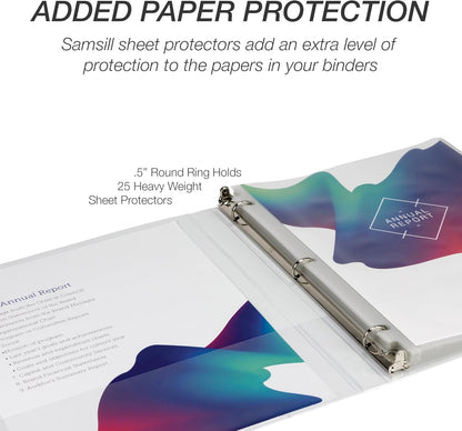 Samsill 1.5 Inch 3 Ring Binders, Economy Round Ring, Clear View Cover, 325 Sheet Capacity - for School, Home, Office - White, 4 Pack