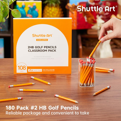 Shuttle Art 108 Pack Golf Pencils With Erasers, #2 HB Pencils Bulk, 3.5” Mini Pencil, Pre-Sharpened Small Pencil for Kids Teachers Classroom Games, Back to School Supplies