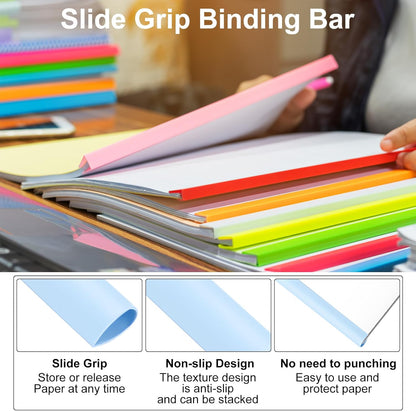 PATIKIL 20Pcs Binding Bars, 13x8mm Binding Bars Slide Grip 50 Sheets Capacity A4 Size Report Binder Presentation Binder for Study Office Report Cover Resume, Transparent Yellow