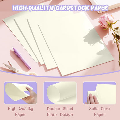 40 Sheets Cream Cardstock Paper 8.5 x 11, Ivory Cardstock Printer Paper 8.5x11, Off White Card Stock Paper 8.5 x 11, 200 GSM Construction Paper for DIY Cards, Greeting Cards, Wedding Invitations