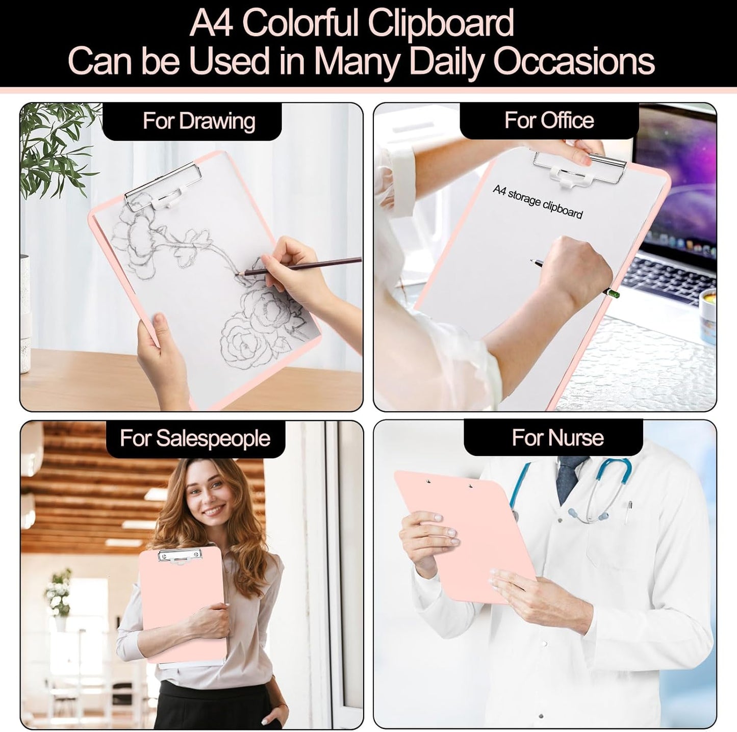 SFLHHDM 1 Pcs Clear Glitter Clipboards, Plastic Clipboard with Pen Holder, Size 8.85 x 12.4 in Shiny Clipboards with Low Profile Clip, Cute Hanging Clipboard for Office School Sparkly Clip Board-Pink