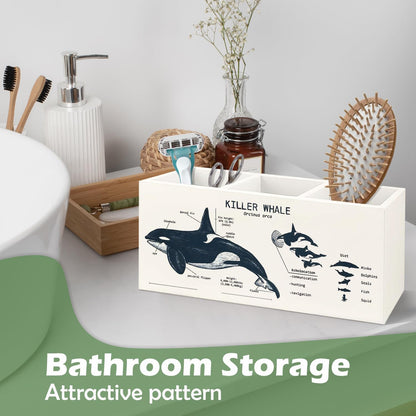 Killer Whale Gifts Wooden Pen Pencil Holder, Whale Shark Gifts for Ocean Lovers, Marine Biology Wooden Makeup Brush Organizer