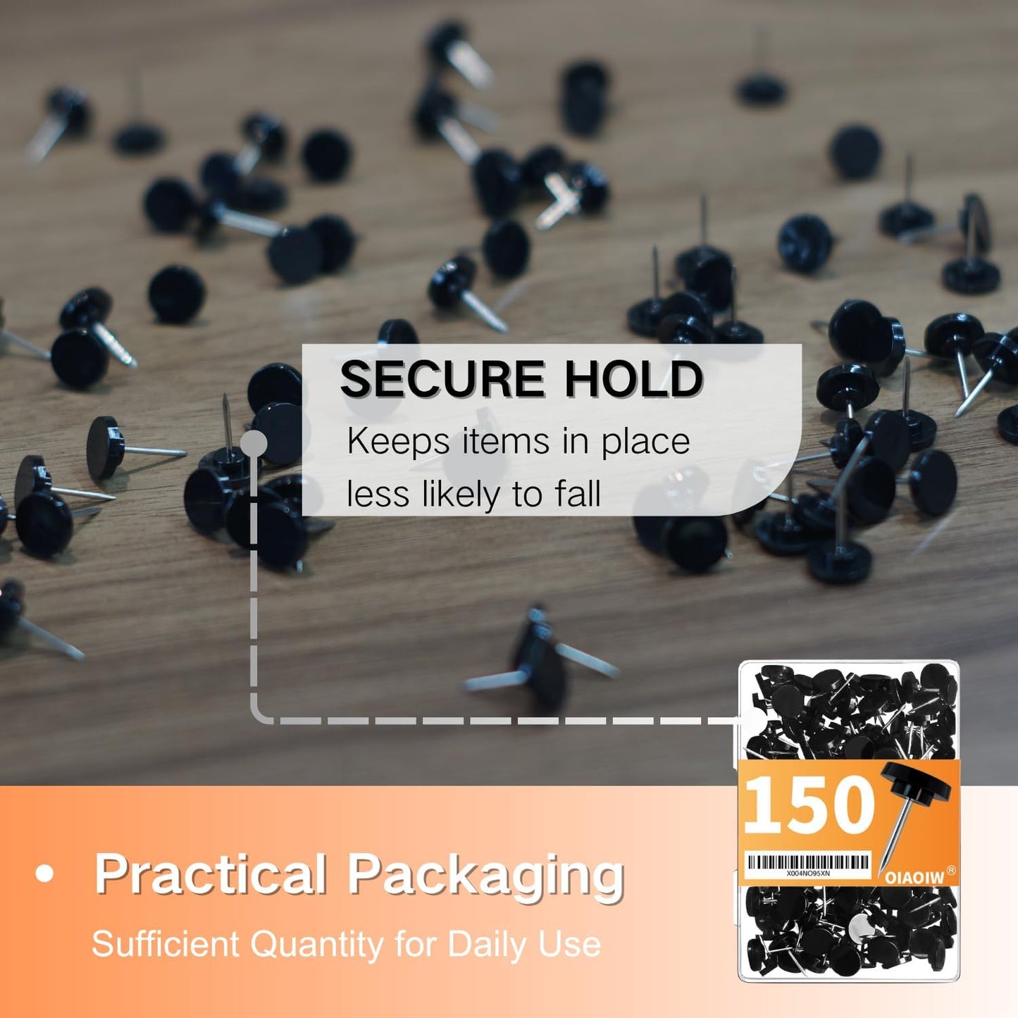 150 PCS Clear Push Pins Tacks Count in Reusable Box for Bulletin Boards and Wall Displays Heavy Duty Plastic Head