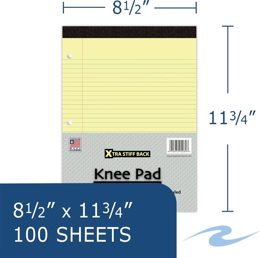 Roaring Spring Knee Pad College Ruled Extra Stiff Back Legal Writing Pad, 3 Hole Punched, 8.5 x "11.75" 100 Sheets, White