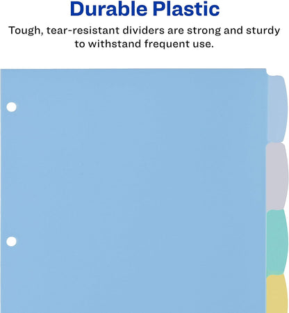 Avery® Durable Write-On Plastic Dividers with Erasable Tabs,11" x 8 1/2", Multicolor, 8 Tabs