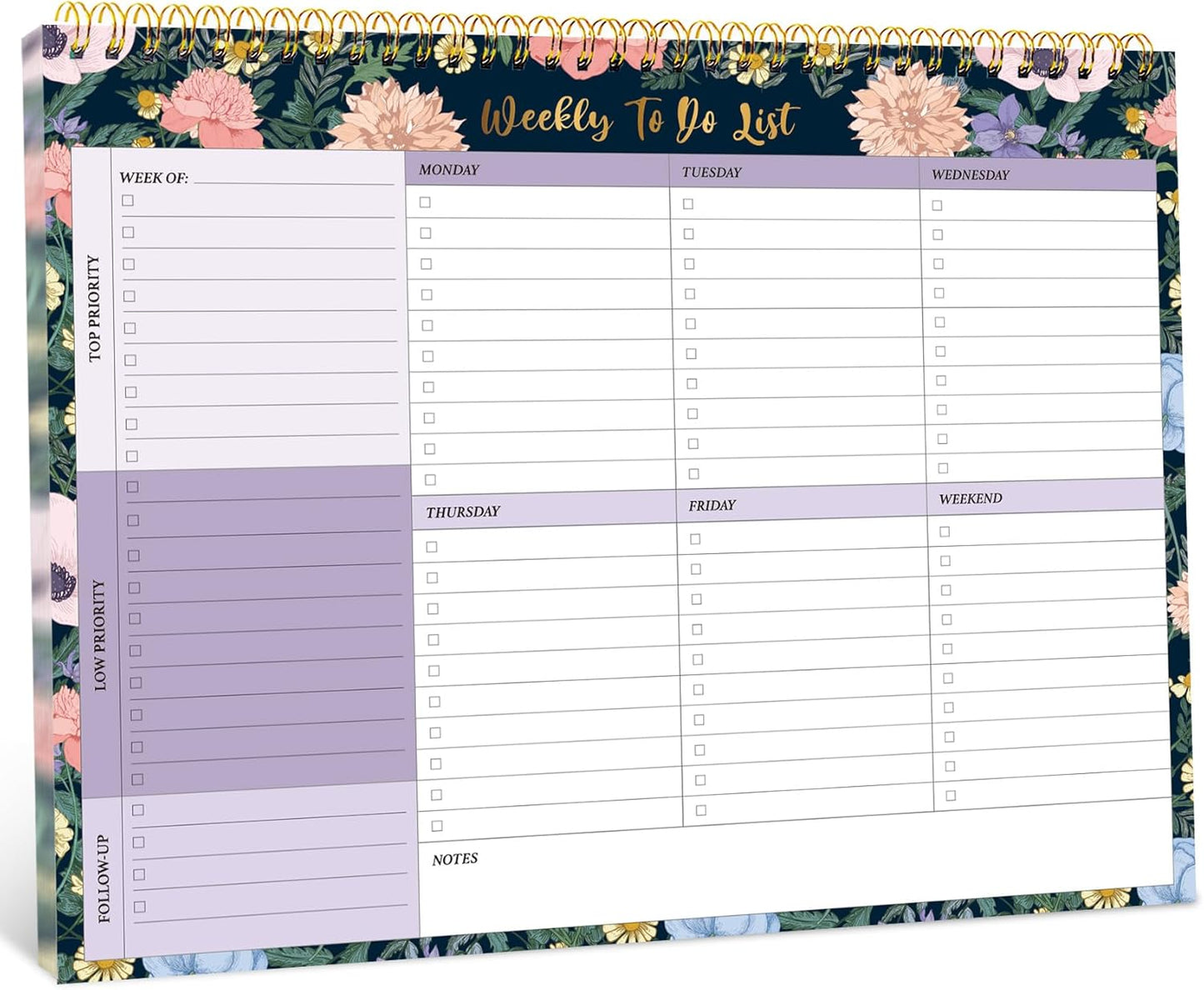 Taja Weekly To Do List Notepad with 52 Undated Sheets（8.5"×11"）- Weekly Desk Planner for Women & Man, Work and Home -1 Pack Violet Dream