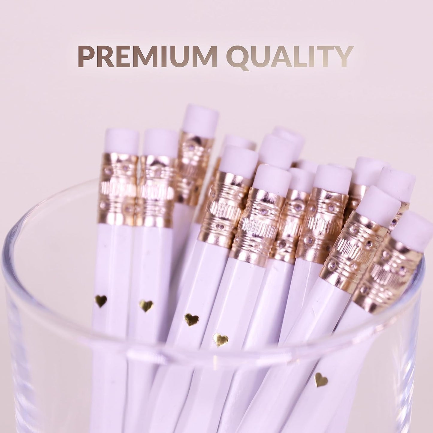 Heart Pencils for Baby Shower Games and Bridal Shower Games, Mini Pencils, Small Pencil Set For Game Prizes, Bridal Pens (White / Gold)