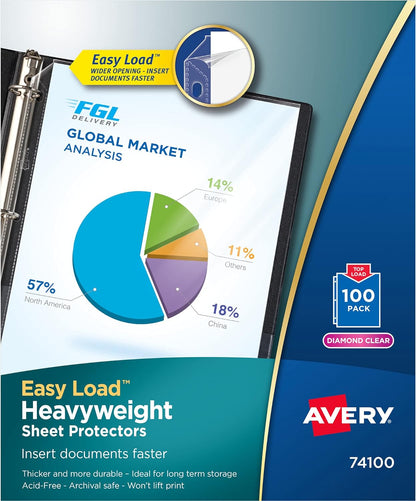 Avery Diamond Clear Heavyweight Sheet Protectors, Easy Load, 200 Document Protectors (74400)
