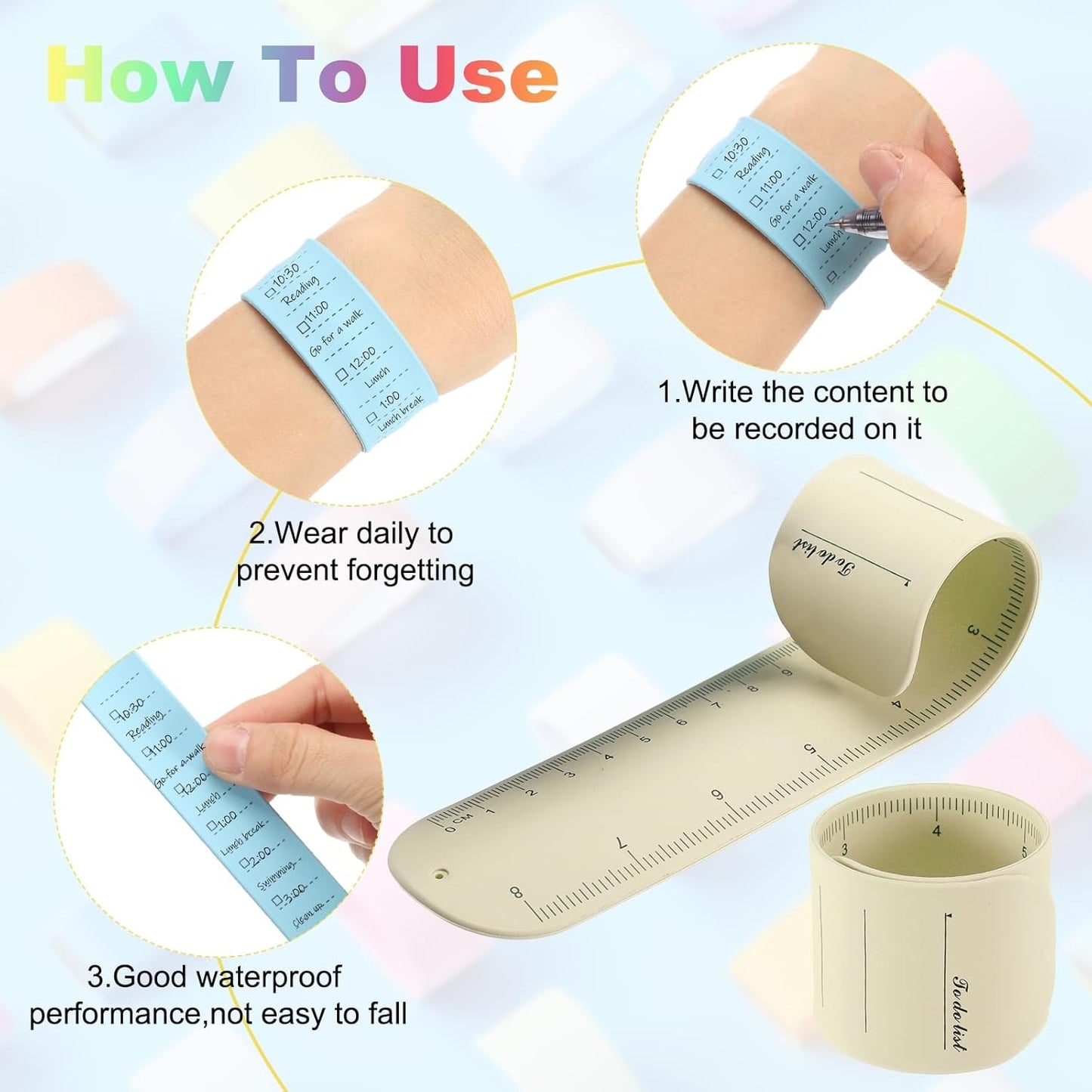 uxcell 2Pcs Writable Wrist Band, 9.45" x 1.18" Waterproof Slap Bracelet Reusable Writable Erasable to Do List Silicone Memo Wrist Bands for Planner Reminder (White)