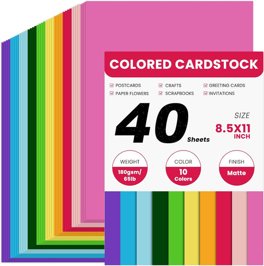 120 Sheets Colored CardStock, 180gsm/65lb 24 Colors Cardstock Print Paper 8.5 x 11 Inches, Double Sided Printed Card Stock Paper for Scrapbook School Office Printing DIY Craft